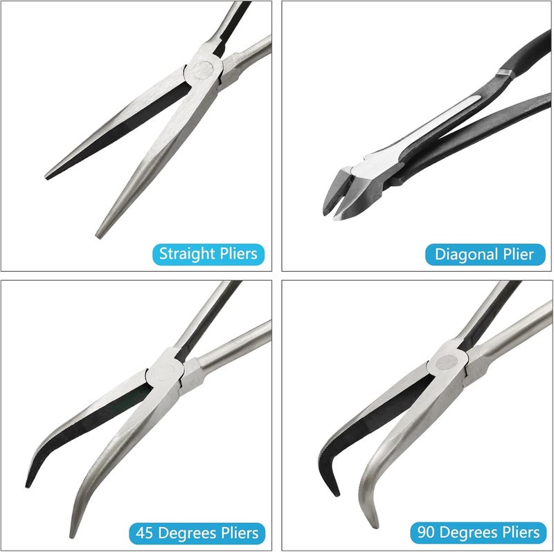 MFBJXC 4-Piece 11" Extra Long Needle Nose Pliers Set with Insulated Comfort Grip, Straight Long Reach, 45/90°Bent Nose & Diagonal Pliers for Bending, Shaping & Trimming in Narrow Spaces - Image 2